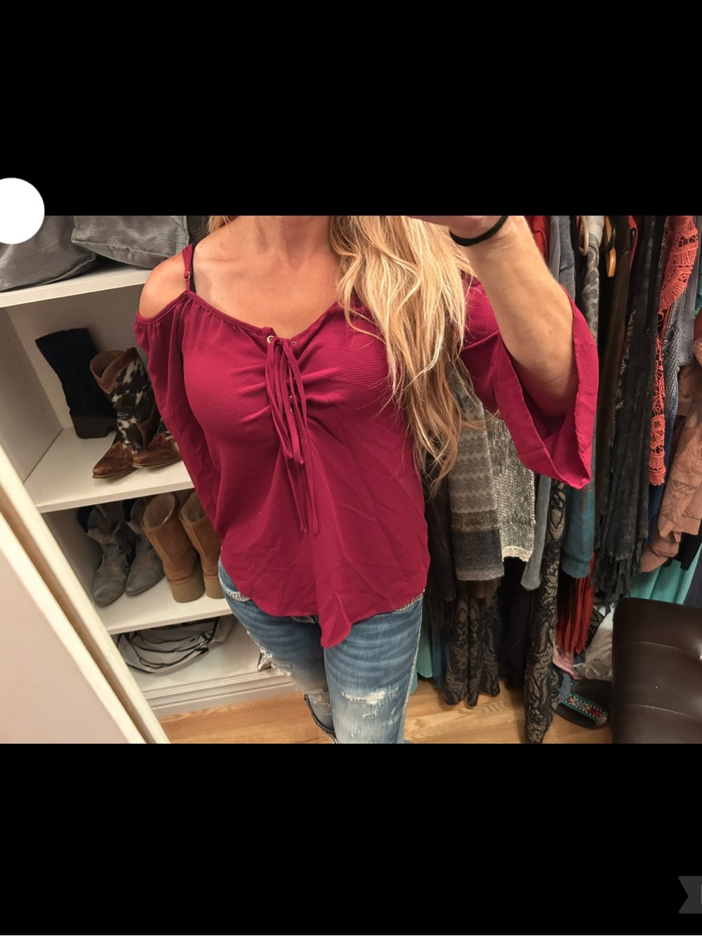 Active USA cold-Shoulder Lace-Up Blouse in Berry